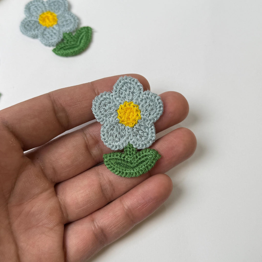 Floral Crochet Applique Patches: Blue & Yellow Embroidered Set