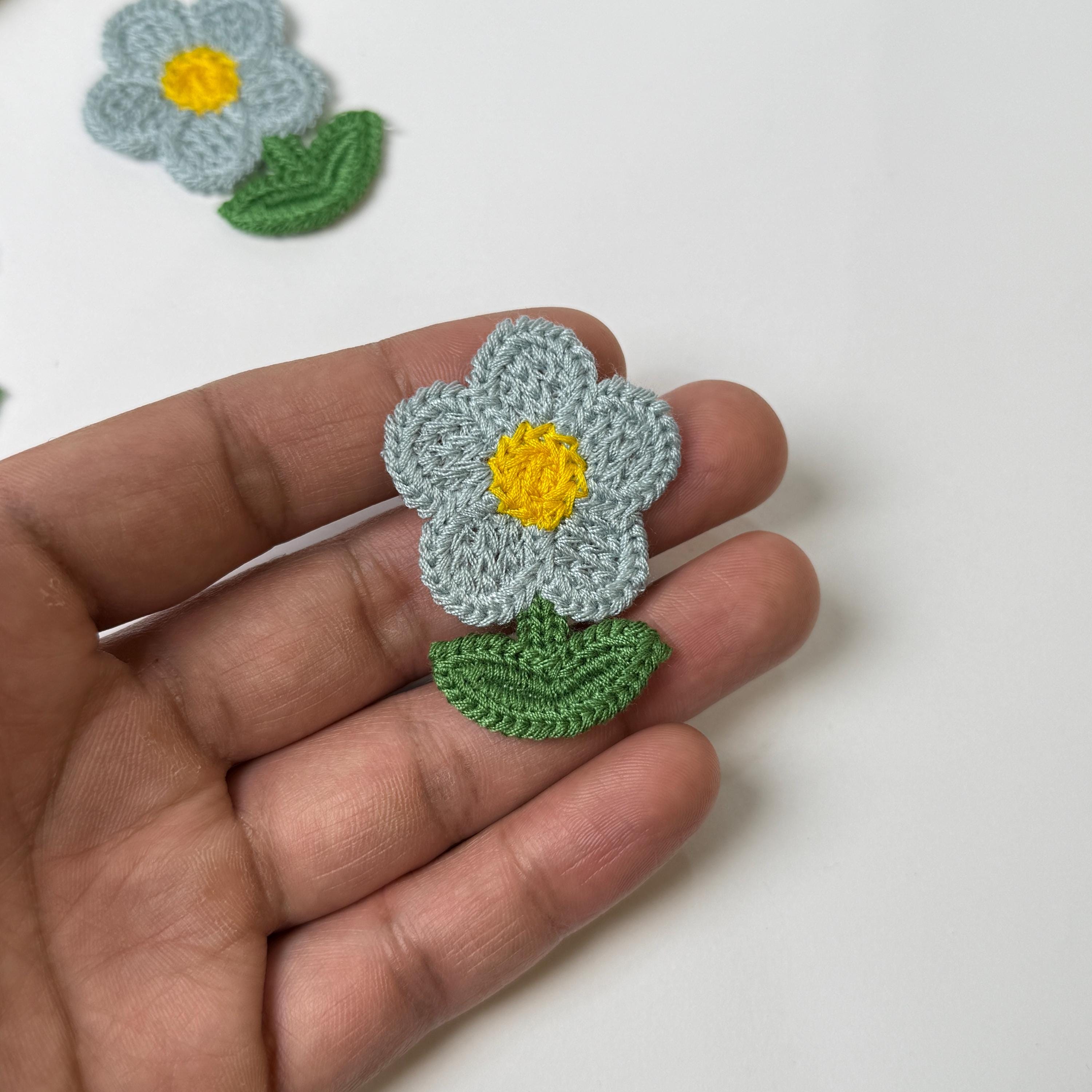 Floral Crochet Applique Patches: Blue & Yellow Embroidered Set