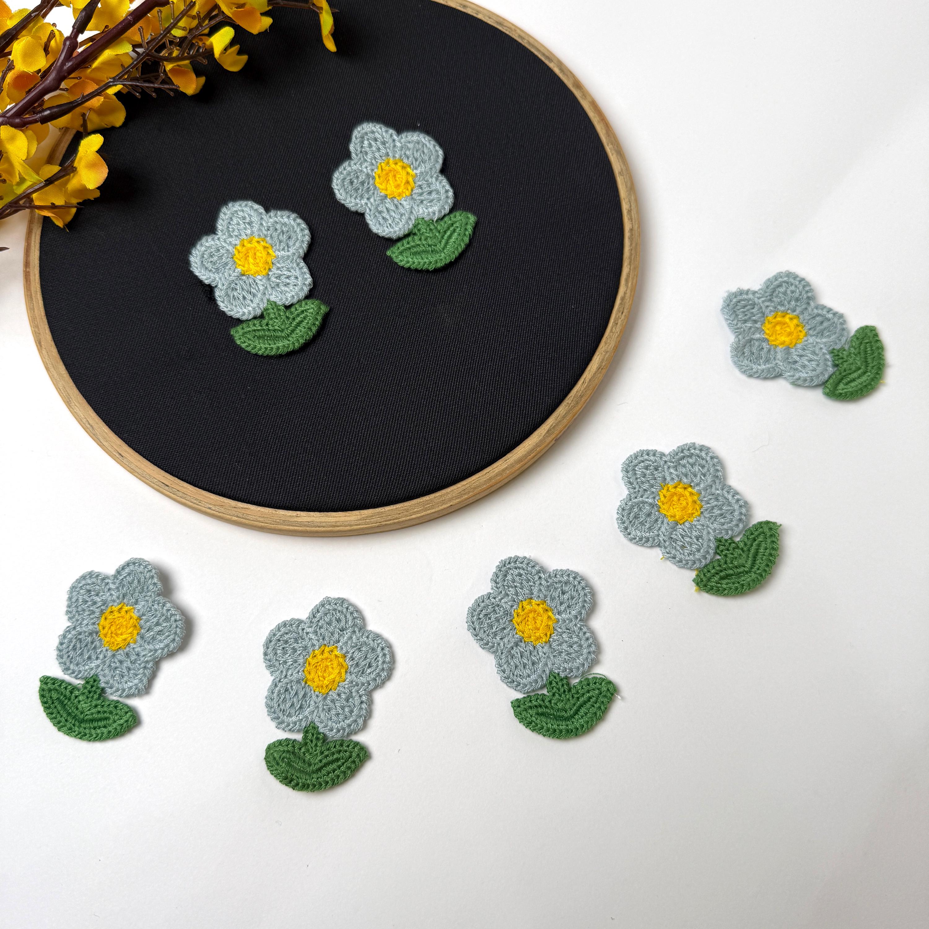 Floral Crochet Applique Patches: Blue & Yellow Embroidered Set