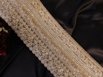 Antique Gold Floral Sequin Trim: Embroidered Sari Border, DIY Wedding Dress Lace