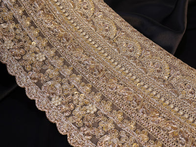 Antique Gold Floral Sequin Trim: Embroidered Sari Border, DIY Wedding Dress Lace