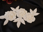 Beaded Floral Applique Patch: Handcrafted Indian Embroidery, Off-White, 20cm