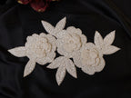 Beaded Floral Applique Patch: Handcrafted Indian Embroidery, Off-White, 20cm