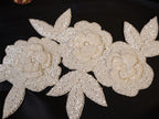 Beaded Floral Applique Patch: Handcrafted Indian Embroidery, Off-White, 20cm