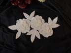 Beaded Floral Applique Patch: Handcrafted Indian Embroidery, Off-White, 20cm