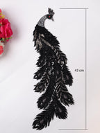 Black Sequin Peacock Applique Patch: Zardozi Embroidered Indian Garment Accessory