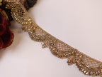 Champagne Gold Rhinestone Kundan Jali Trim: Indian Sari Embellishment