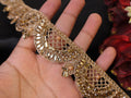 Champagne Gold Rhinestone Kundan Jali Trim: Indian Sari Embellishment