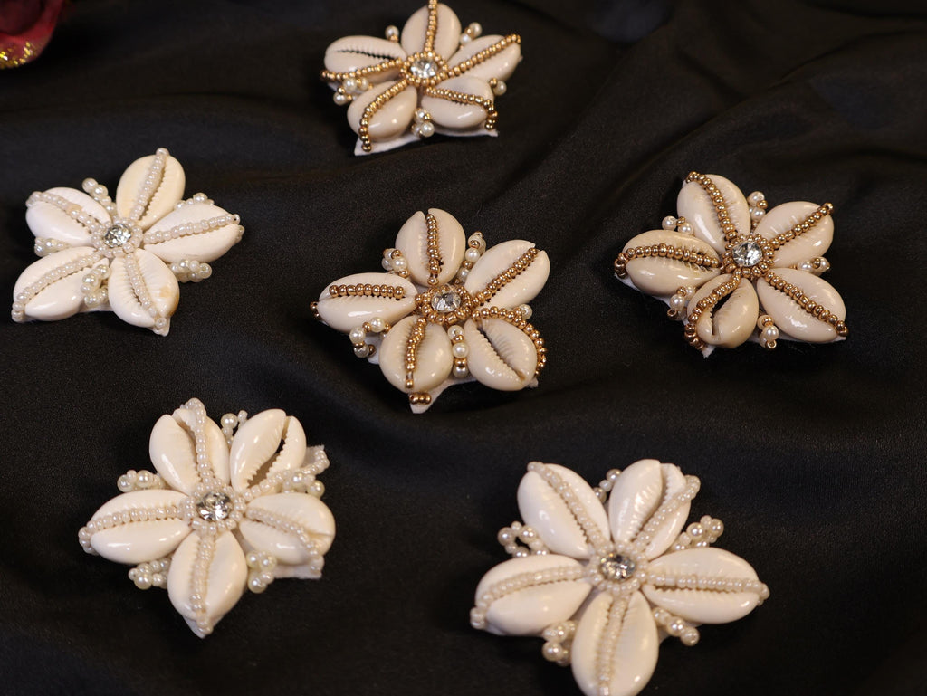 Cowrie Shell Applique Patches: Beaded Floral Boho Embellishments, Set of 5