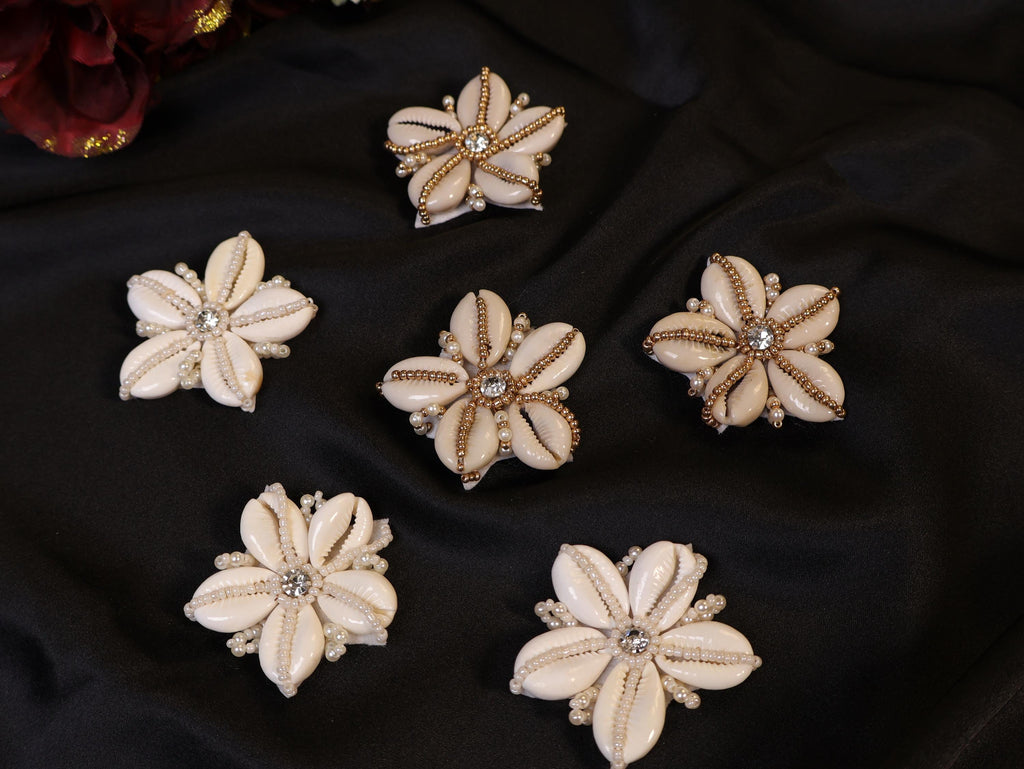 Cowrie Shell Applique Patches: Beaded Floral Boho Embellishments, Set of 5