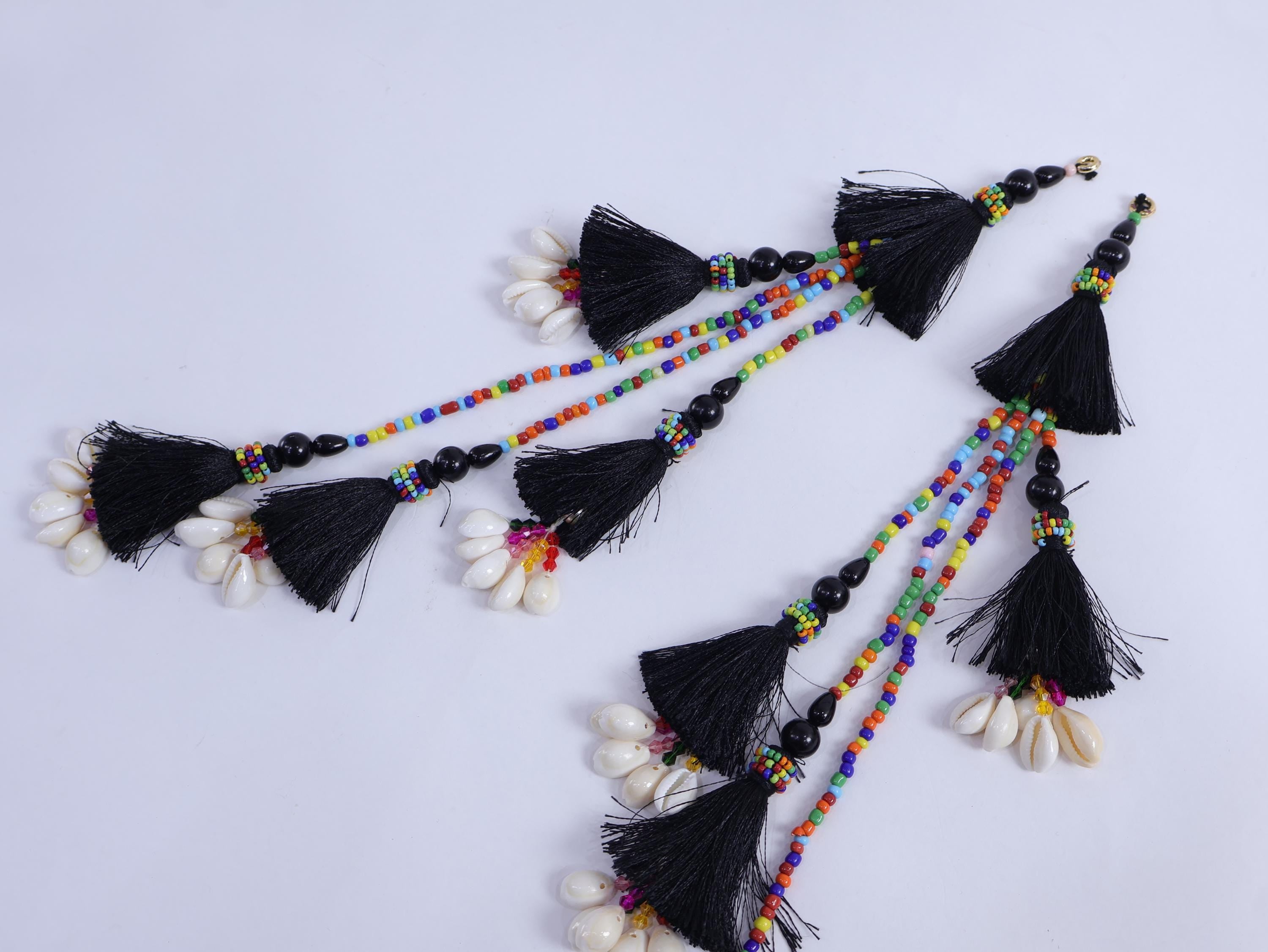 Black Tassel Cowrie Shell Latkan: Indian Lehenga Tiebacks