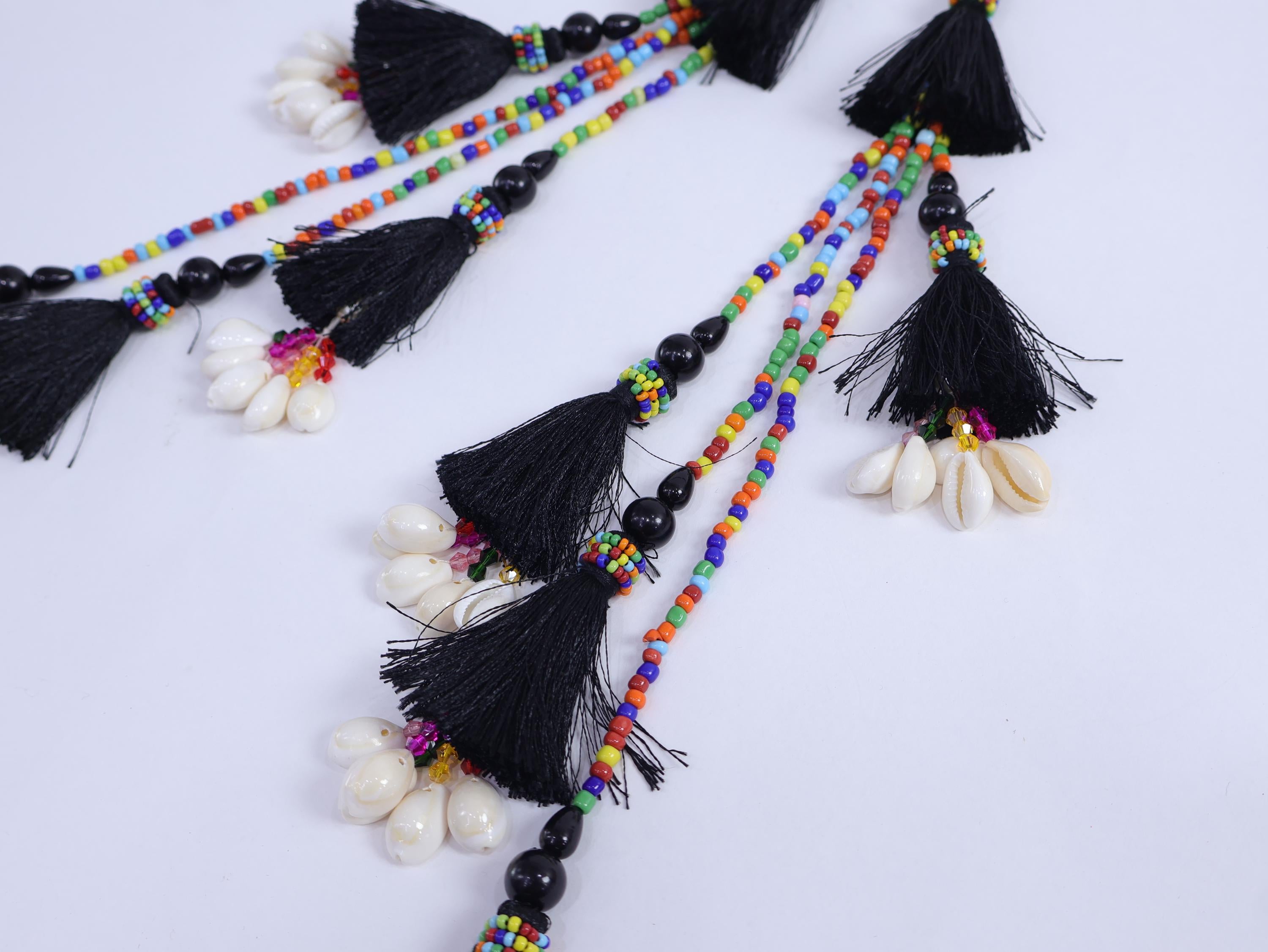 Black Tassel Cowrie Shell Latkan: Indian Lehenga Tiebacks