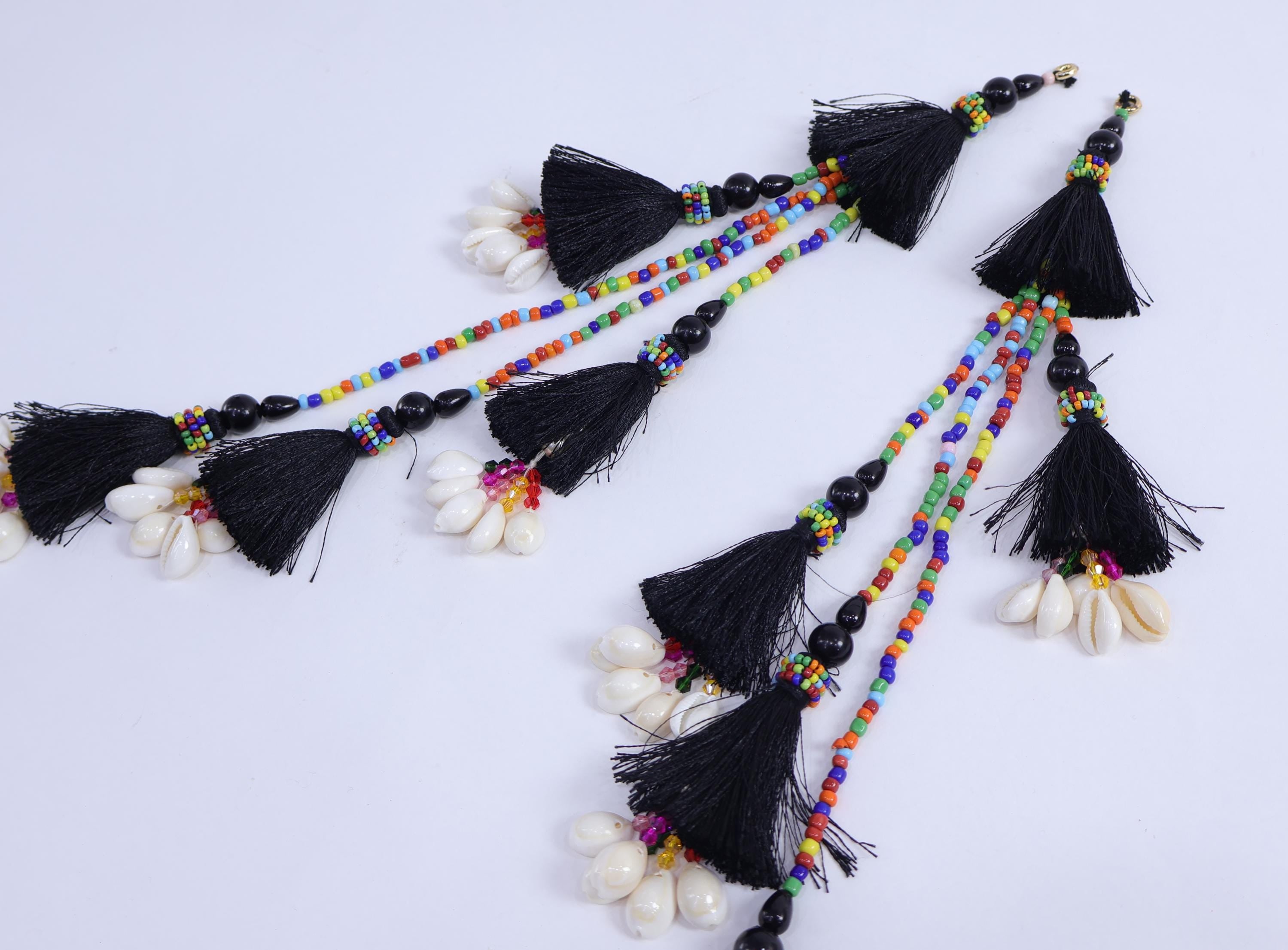 Black Tassel Cowrie Shell Latkan: Indian Lehenga Tiebacks