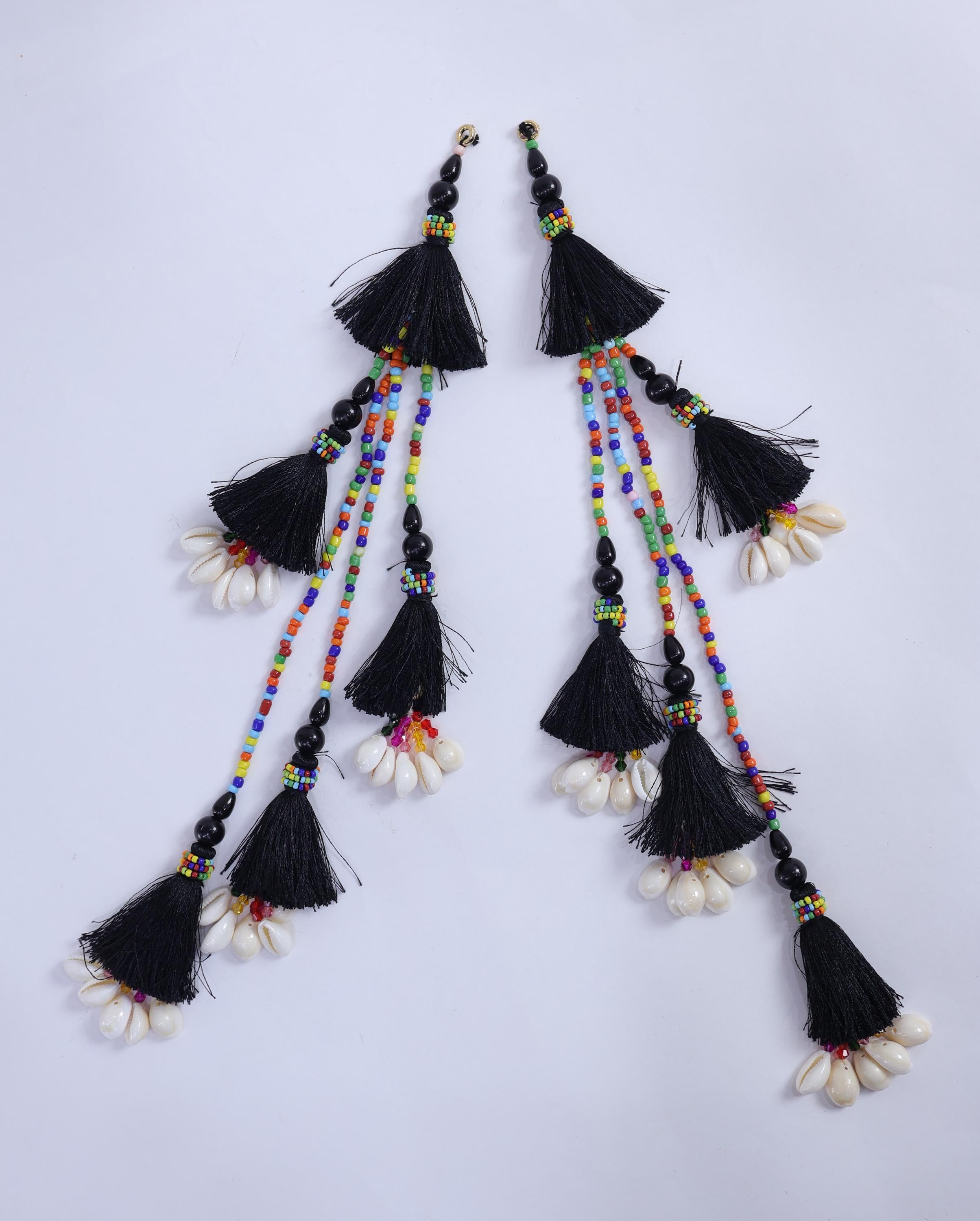 Black Tassel Cowrie Shell Latkan: Indian Lehenga Tiebacks