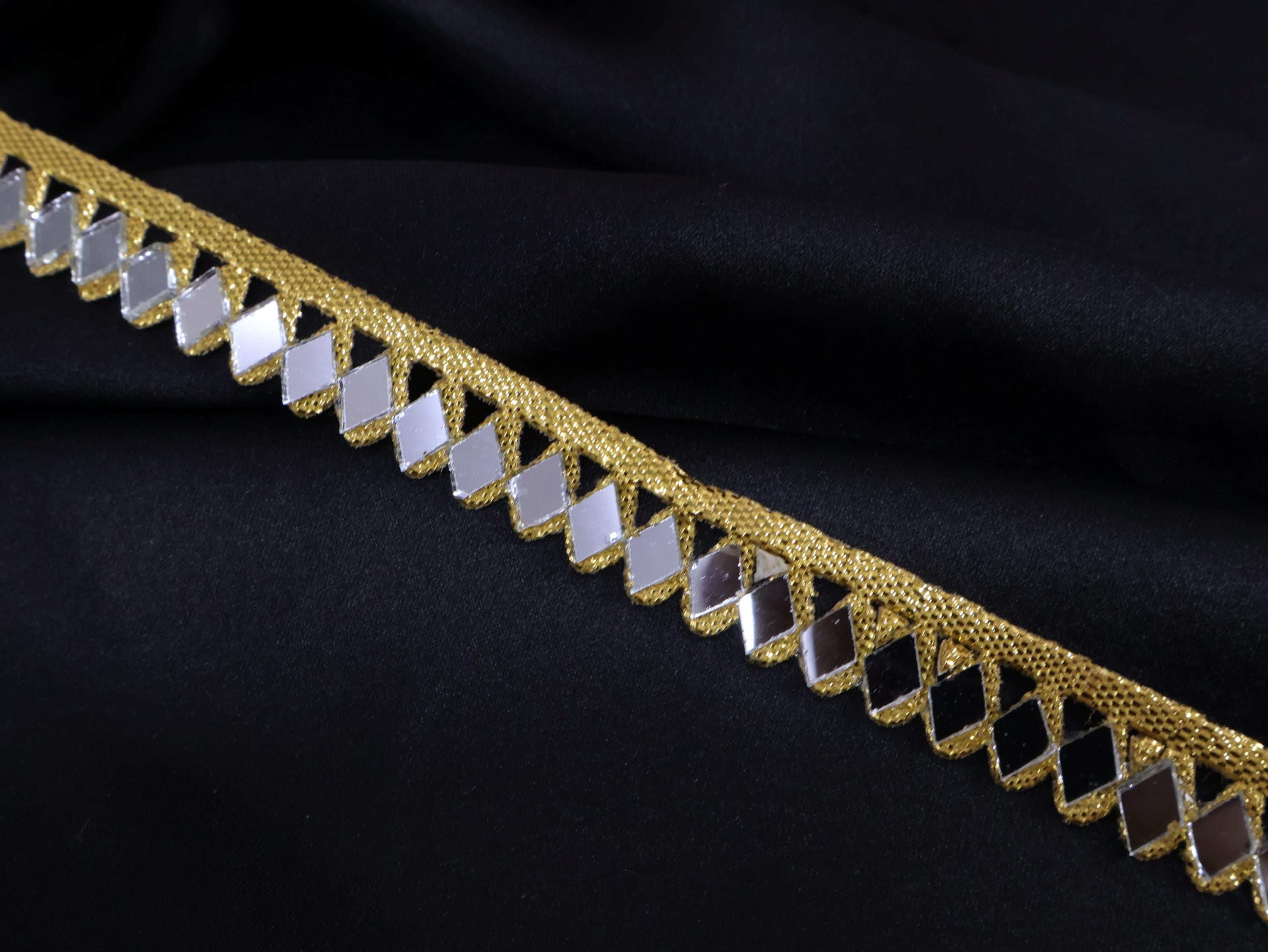 Gold Mirror Trim Lace: Scalloped Indian Sari Border, 9 Yards