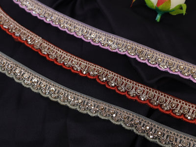Threadwork Scalloped Trim Lace: Red, Pink, Olive Indian Sari Border