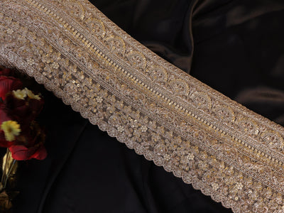 Antique Gold Floral Sequin Trim: Embroidered Sari Border, DIY Wedding Dress Lace
