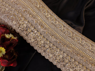 Antique Gold Floral Sequin Trim: Embroidered Sari Border, DIY Wedding Dress Lace