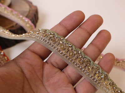 Threadwork Scalloped Trim Lace: Red, Pink, Olive Indian Sari Border