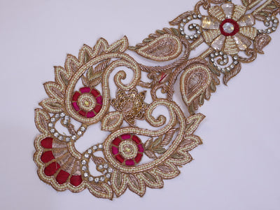 Zardozi Kalash Applique Patch: Indian Embroidered Pearl Embellishment (43x14cm)