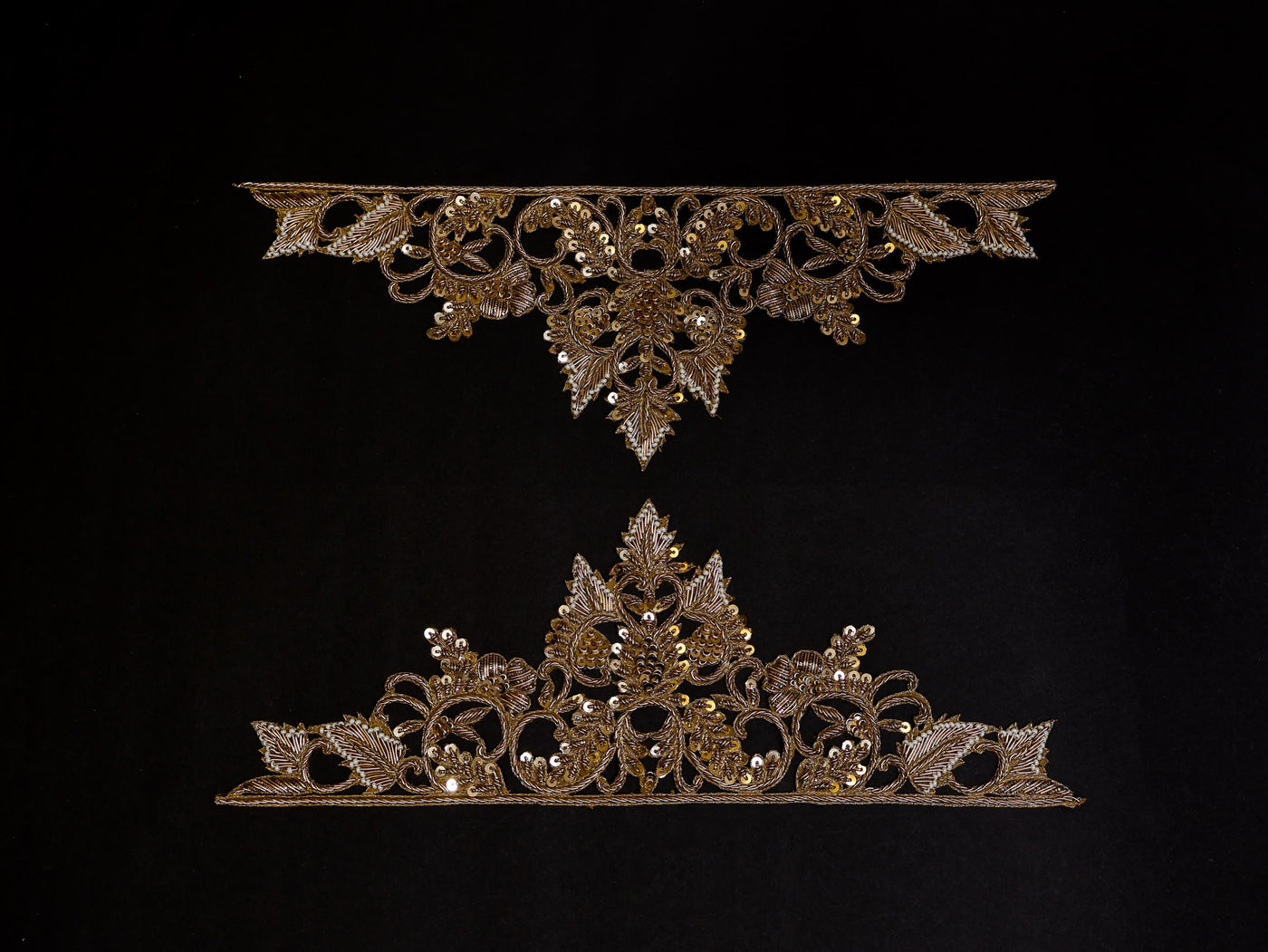 Zardozi Sleeve Patches: Antique Gold Indian Applique (1 Pair)