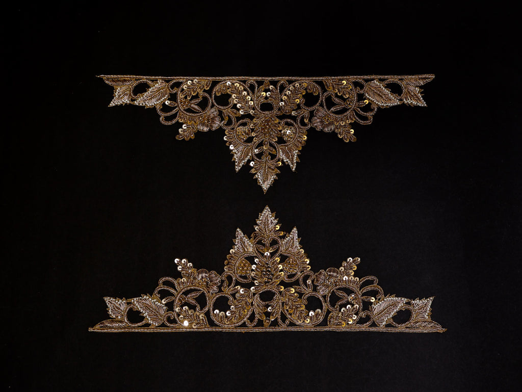 Zardozi Sleeve Patches: Antique Gold Indian Applique (1 Pair)