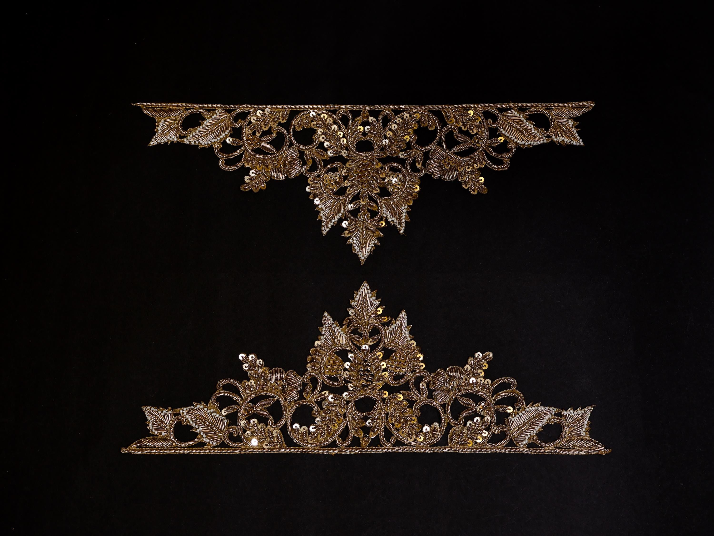 Zardozi Sleeve Patches: Antique Gold Indian Applique (1 Pair)