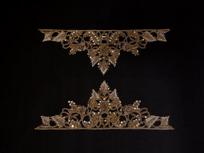 Zardozi Sleeve Patches: Antique Gold Indian Applique (1 Pair)