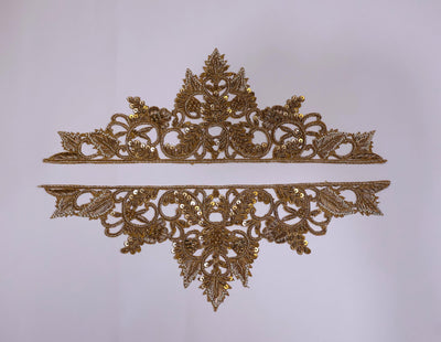 Zardozi Sleeve Patches: Antique Gold Indian Applique (1 Pair)