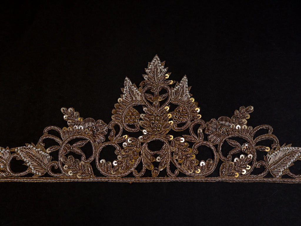 Zardozi Sleeve Patches: Antique Gold Indian Applique (1 Pair)