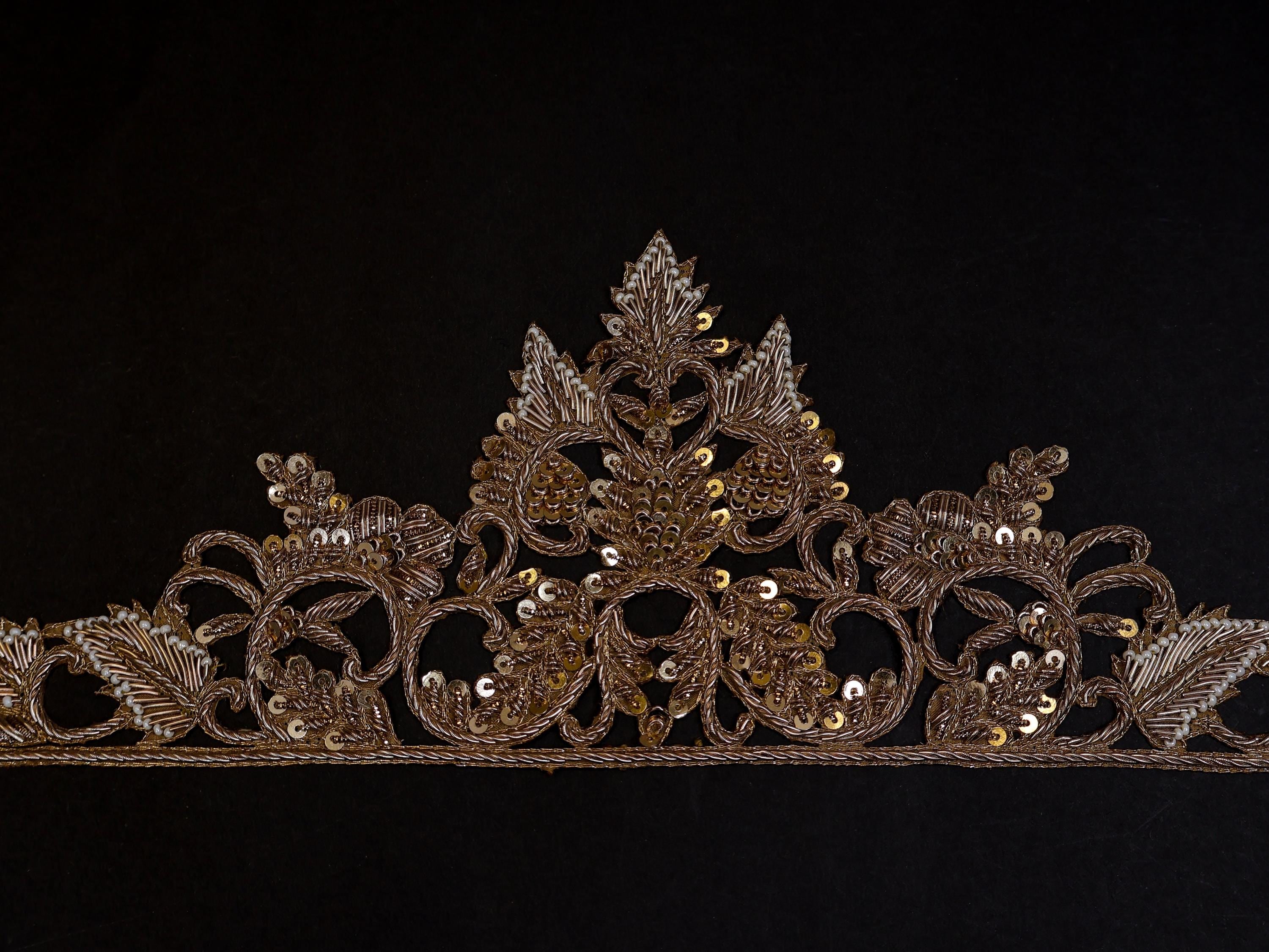 Zardozi Sleeve Patches: Antique Gold Indian Applique (1 Pair)