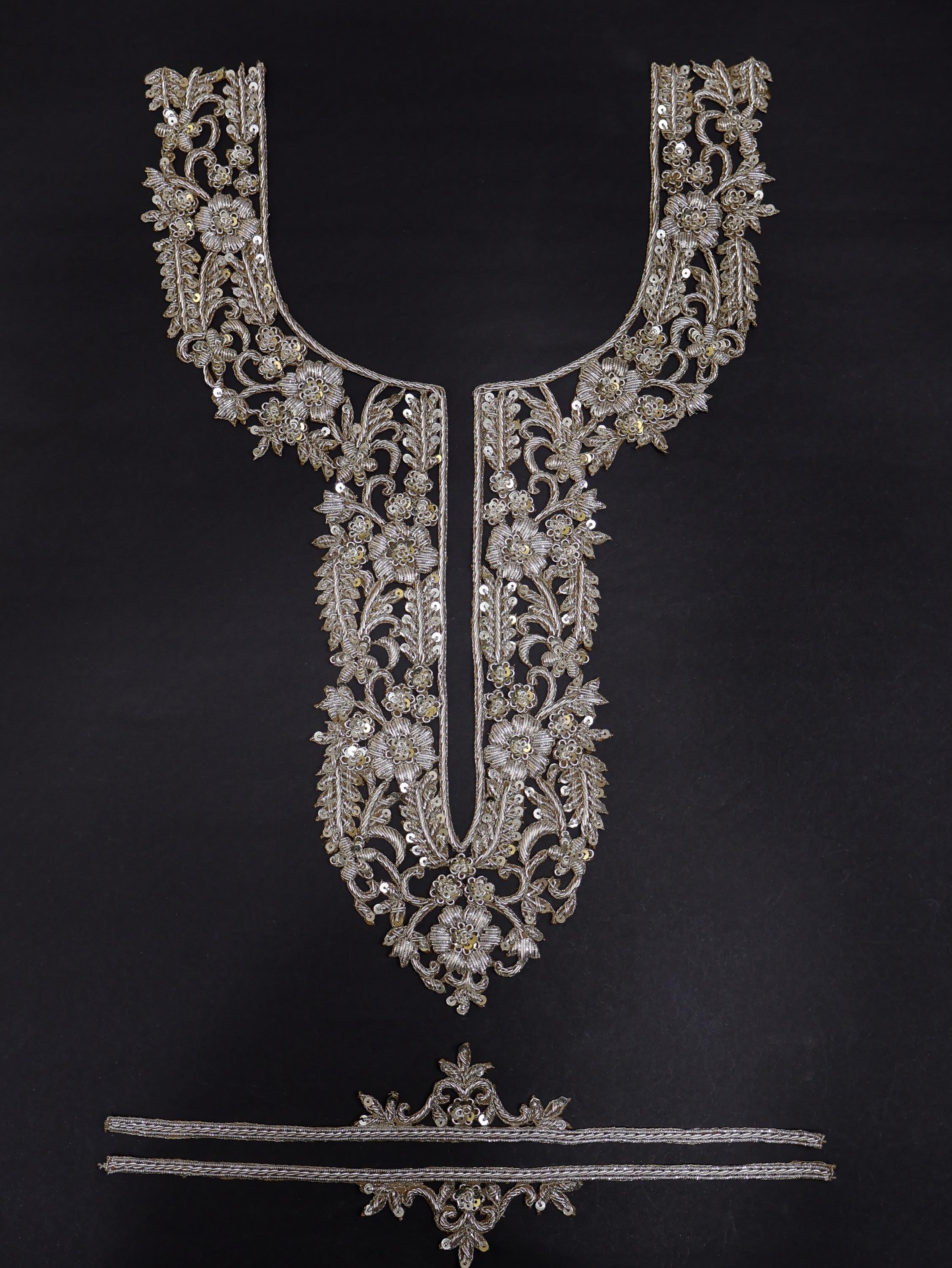 Gold Embroidered Zardozi Neckline Patch with Sleeves: Indian Couture Applique