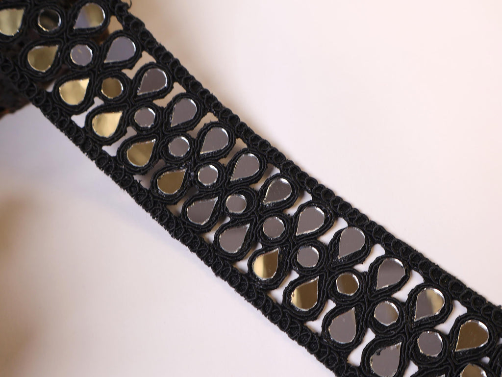 Mirror Cutwork Trim Lace: Matt Dark Indian Sewing Border, 4cm