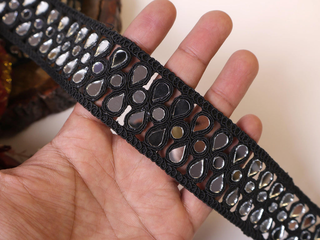 Mirror Cutwork Trim Lace: Matt Dark Indian Sewing Border, 4cm