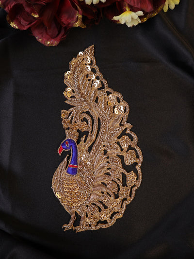 Zardozi Peacock Applique Patch: Hand Embroidered Indian Garment Accessory