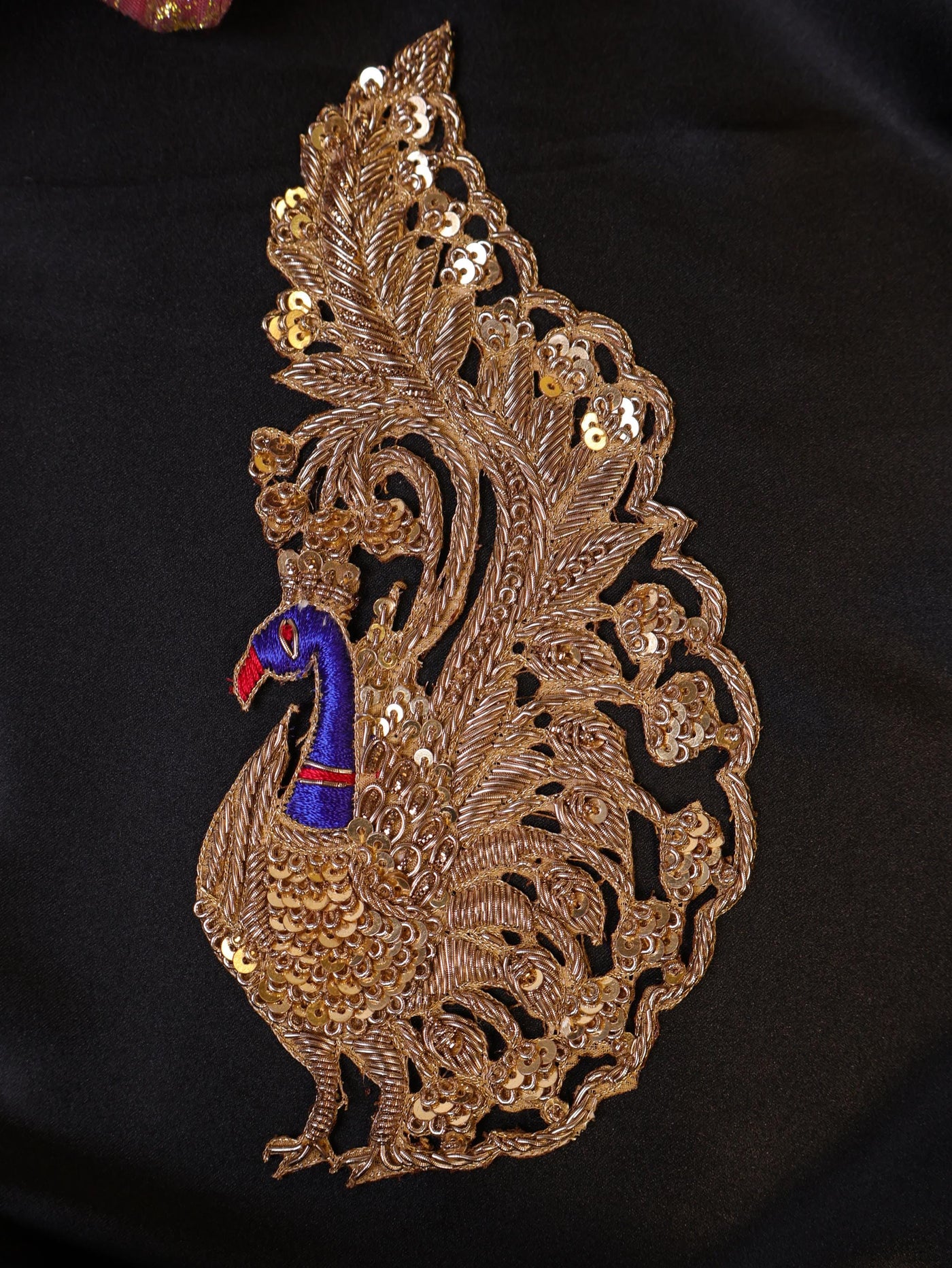 Zardozi Peacock Applique Patch: Hand Embroidered Indian Garment Accessory