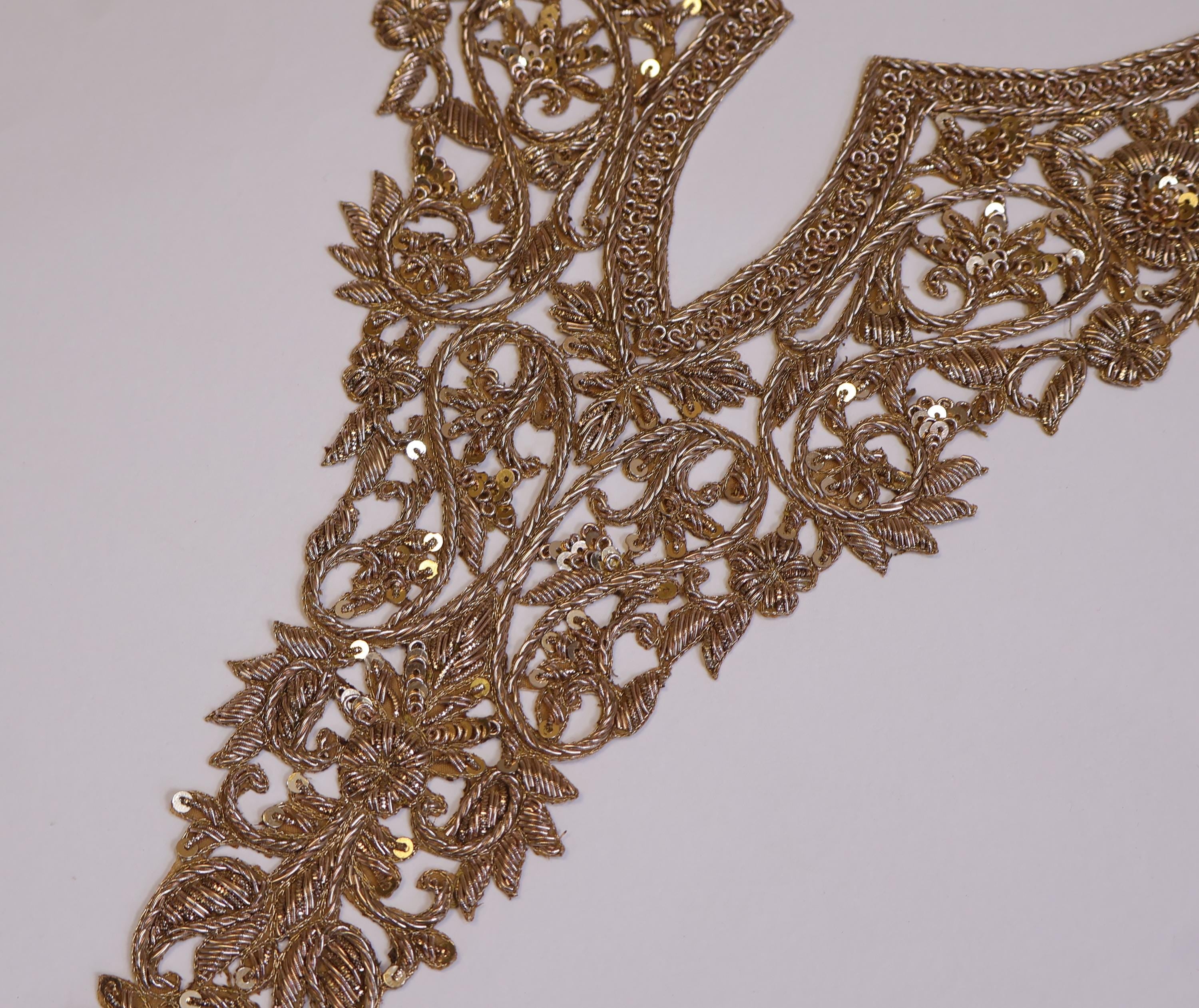 Metallic Silver Zardozi Embroidered Neckline Patch with Sleeves