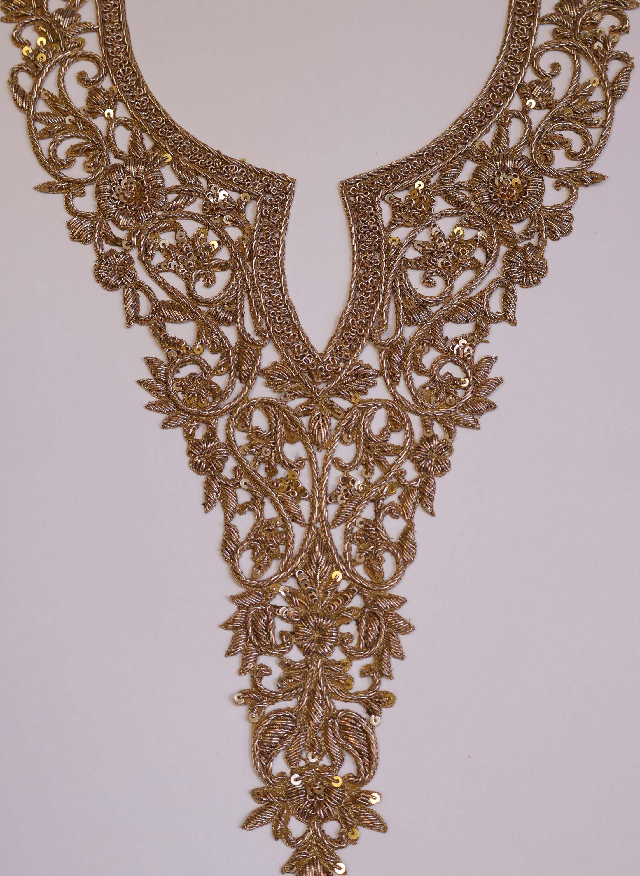 Metallic Silver Zardozi Embroidered Neckline Patch with Sleeves