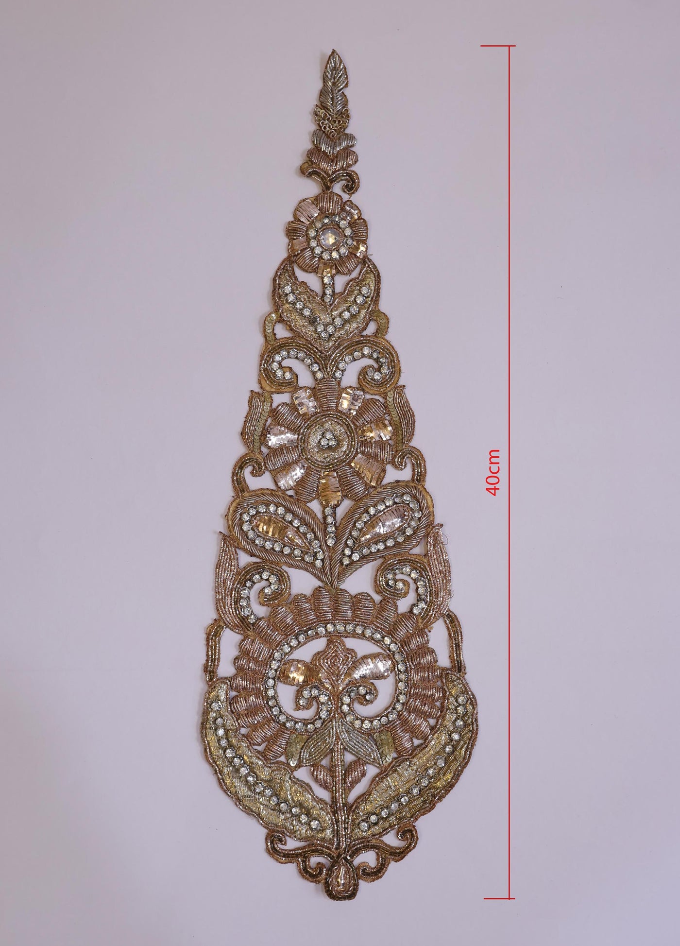 Zardozi Kalash Patch: Indian Embroidered Pearl Applique (40x14cm)