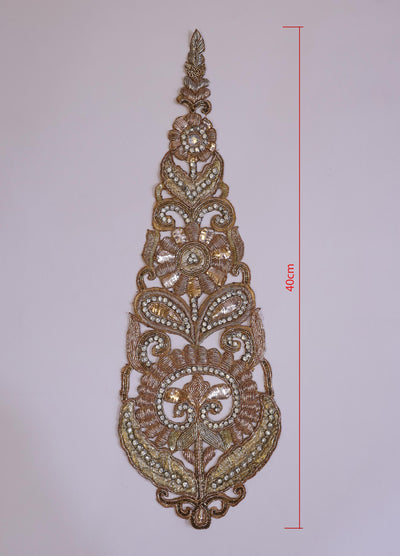 Zardozi Kalash Patch: Indian Embroidered Pearl Applique (40x14cm)