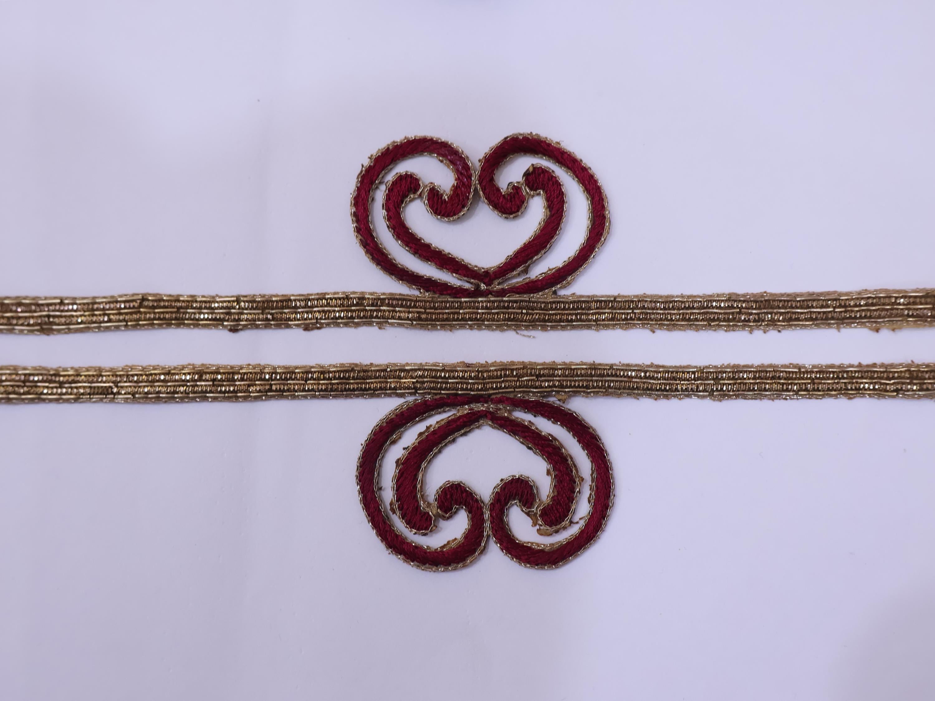 Maroon & Golden Embroidered Neckline Patch with Sleeves: Indian Applique