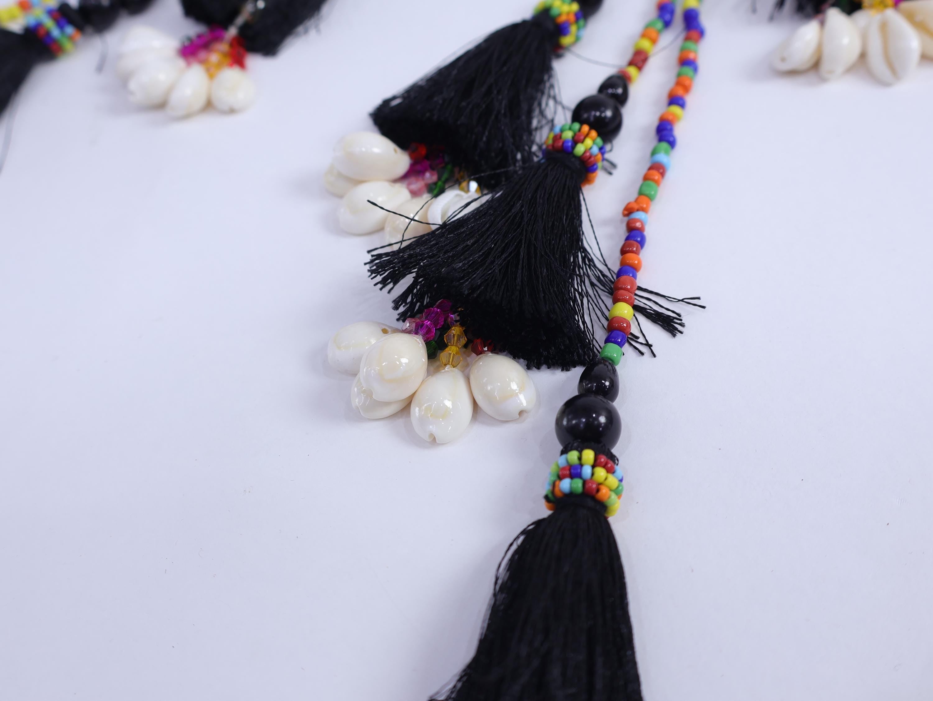 Black Tassel Cowrie Shell Latkan: Indian Lehenga Tiebacks