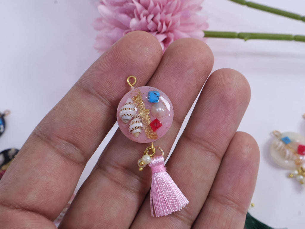 Boho Shell Tassel Buttons: Epoxy Fringe, DIY Crafting - 5 Pack