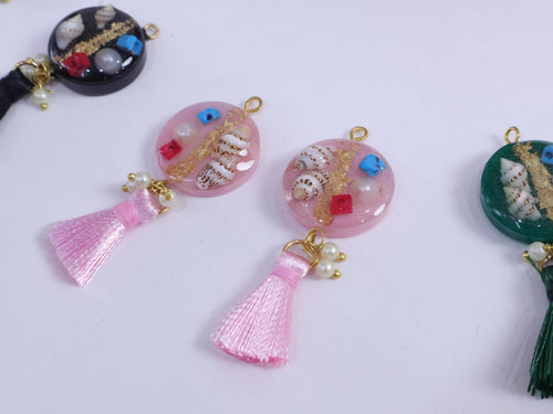 Boho Shell Tassel Buttons: Epoxy Fringe, DIY Crafting - 5 Pack