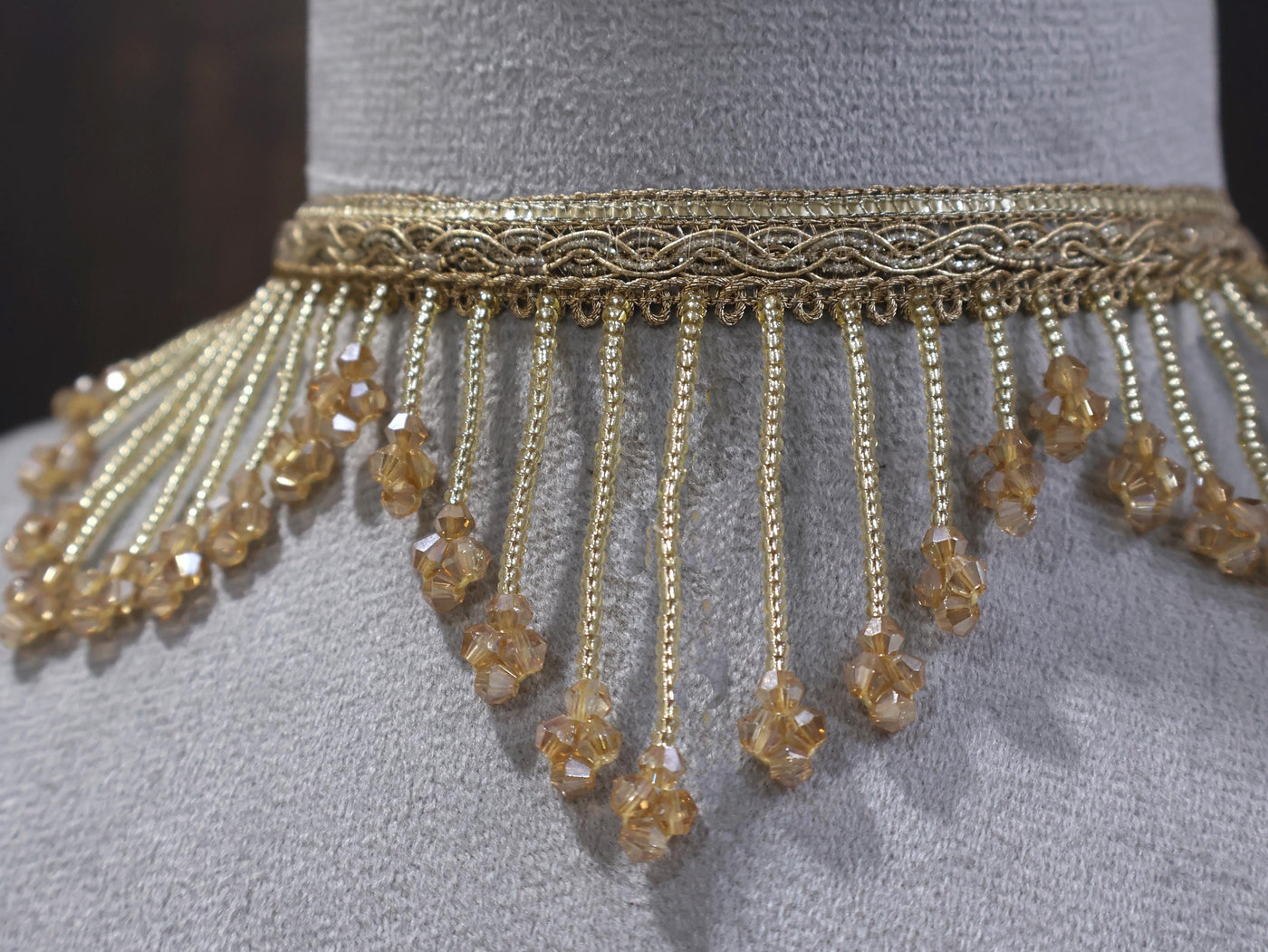 Gold Crystal Boho Choker: Handmade Festival Statement Collar