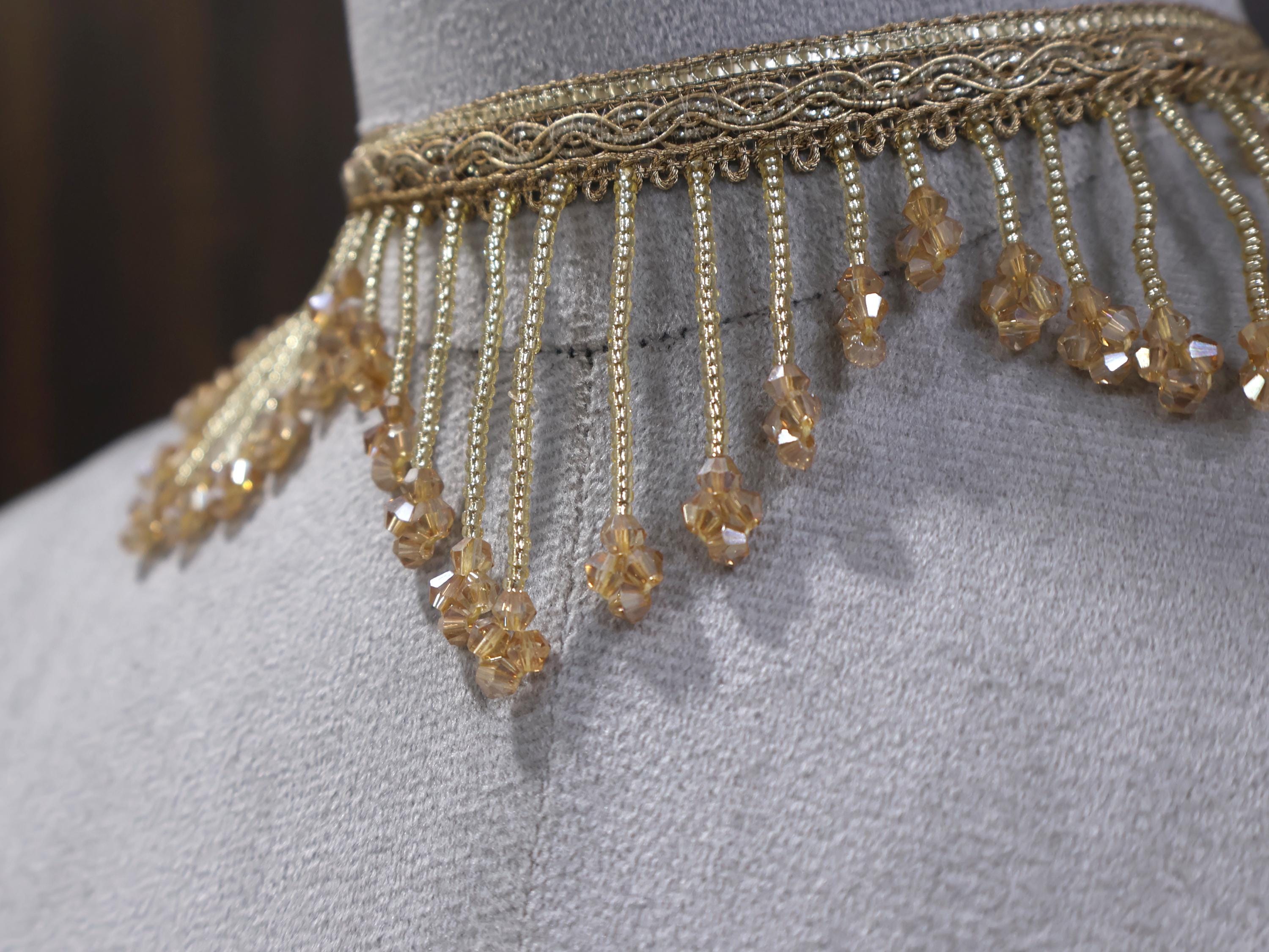 Gold Crystal Boho Choker: Handmade Festival Statement Collar