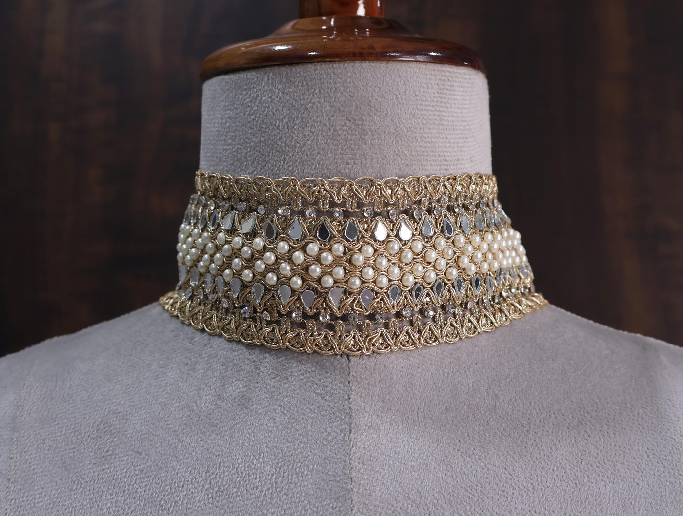 Pearl & Mirror Bohemian Choker: Handmade Ethnic Wedding Collar