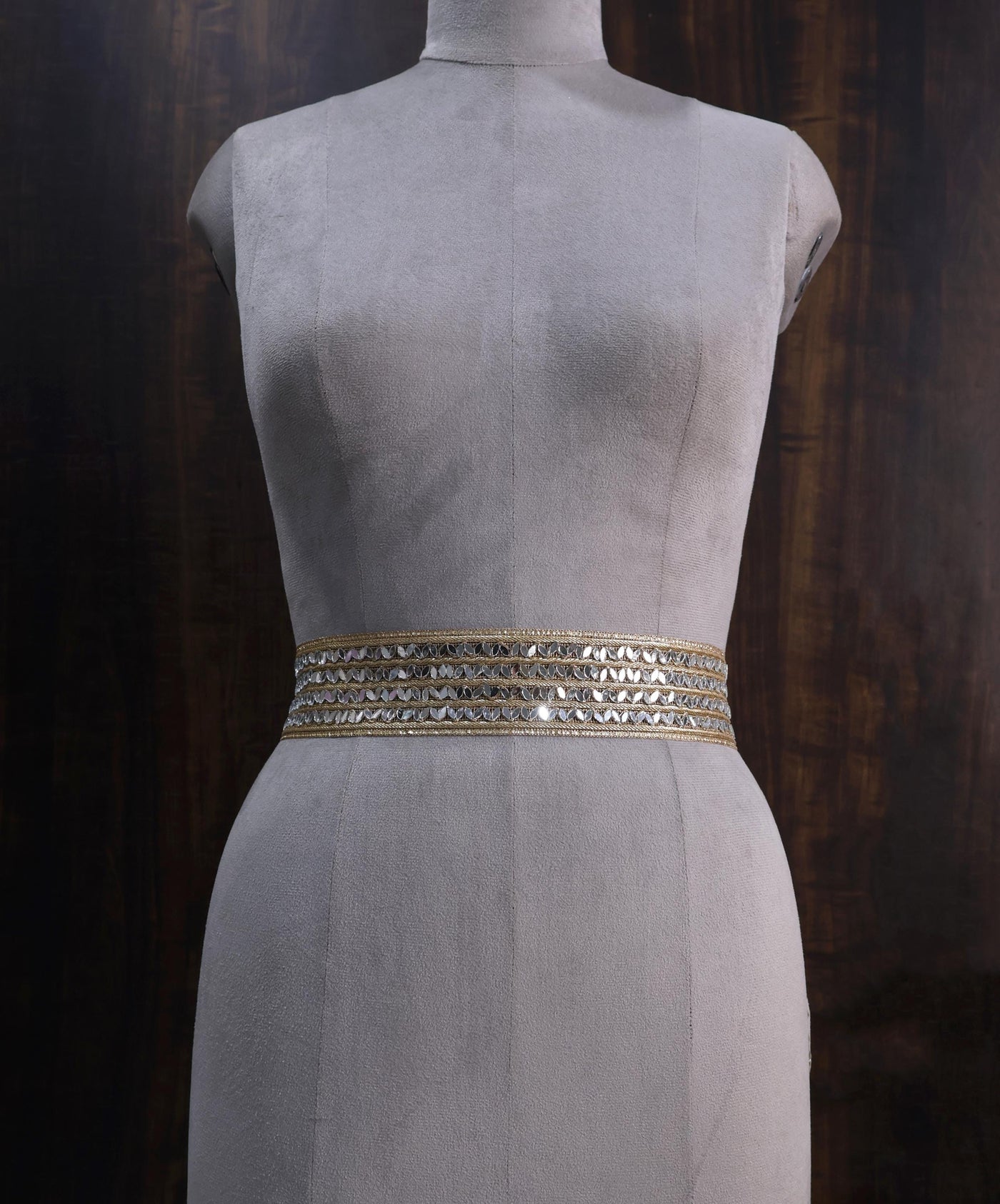 Gilded Bloom Gold Linear Mirror Embellished Waist Belt, Ethnic Statement Jewelry