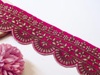 Magenta Velvet Zari Embroidered Lace: Scalloped Sari Border Trim