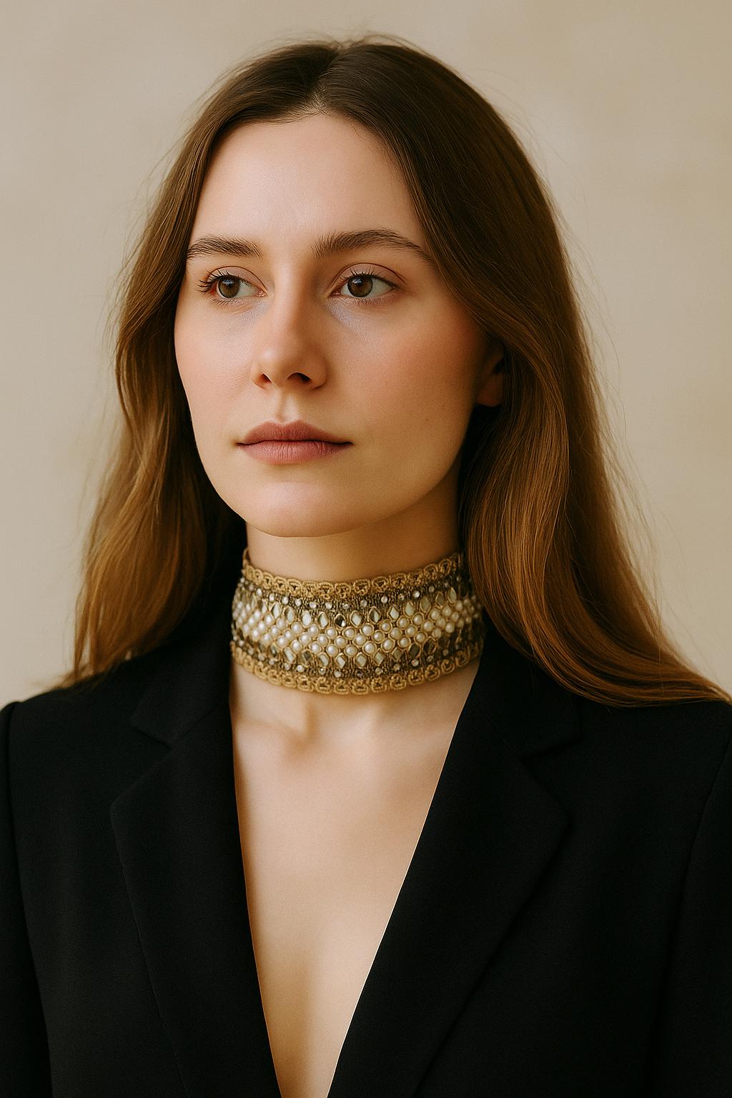 Pearl & Mirror Bohemian Choker: Handmade Ethnic Wedding Collar